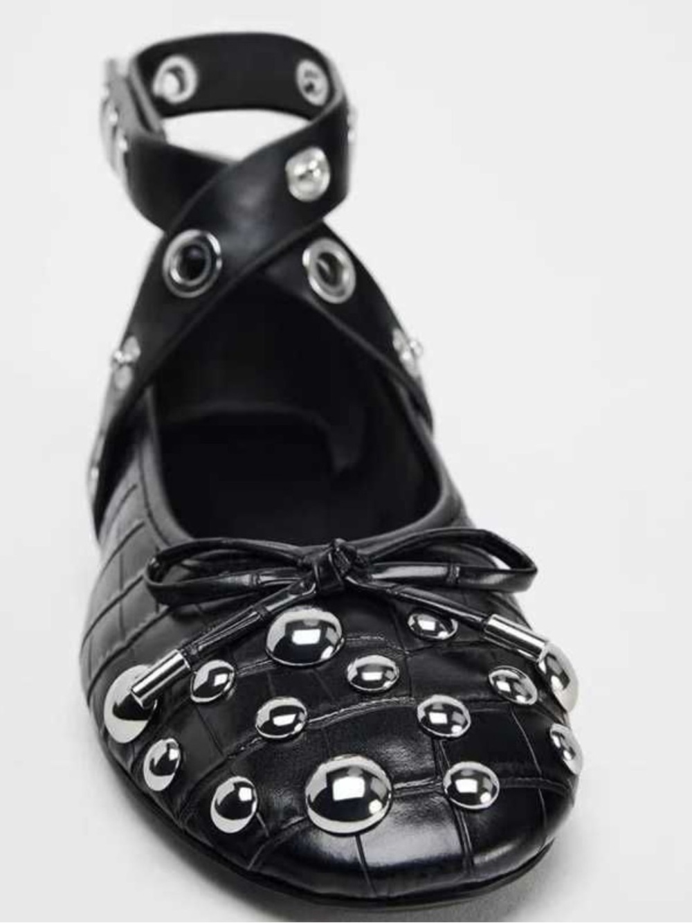 Zara Black Studded Ankle-Strap Ballet Flat